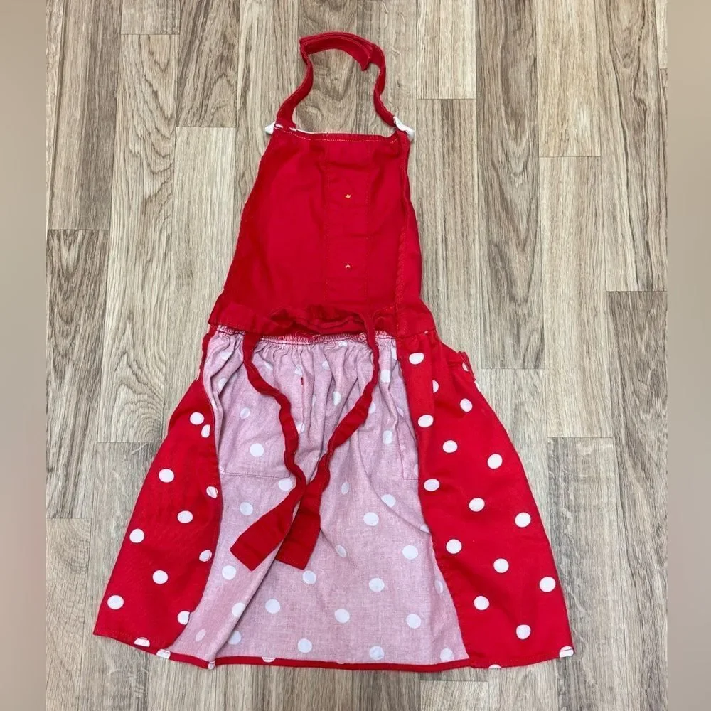 Disney Minnie Mouse Kids Red Polka Dot Cotton Apron One Size Lace Trim Pockets
